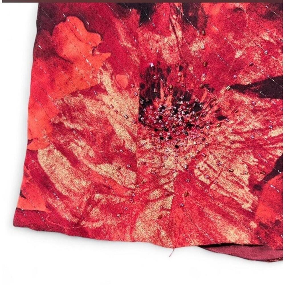 Vintage 100% Silk Red Floral Fairy Euro Top Beaded Bell Sleeves Women’s Small - Picture 8 of 8